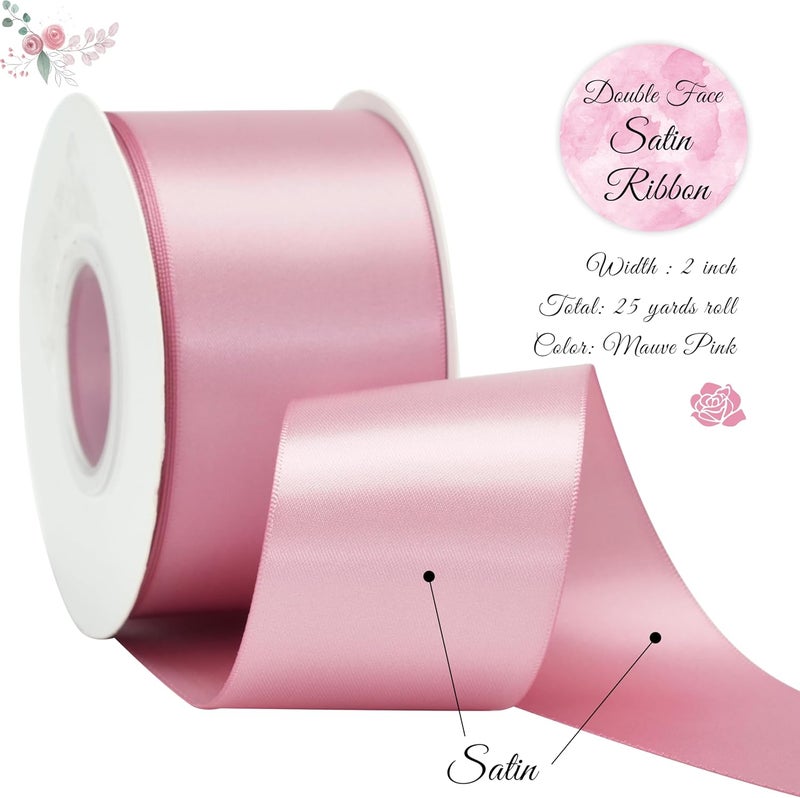 DINDOSAL Rose Pink Double Face Satin Ribbon - Thick Dusty Rose - 25 Yards for Gift Wrapping, Wedding Decor, Bridal Bouquet, Party Decorations, DIY Crafts, Diaper Cakes, Hair Bows - Image 2